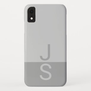 Light Grey & Grey Modern Initials Monogram iPhone XR Case