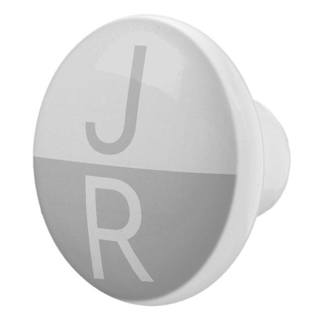 Light Grey & Grey Modern Initials Monogram Ceramic Knob (Right)