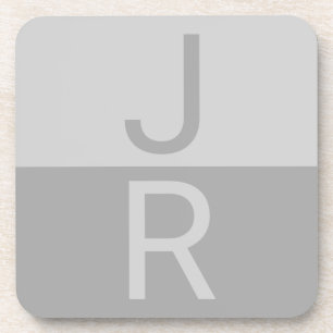 Light Grey & Grey Modern Initials Monogram Coaster