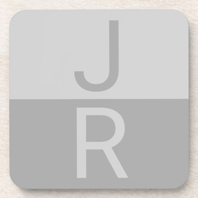Light Grey & Grey Modern Initials Monogram Coaster (Front)