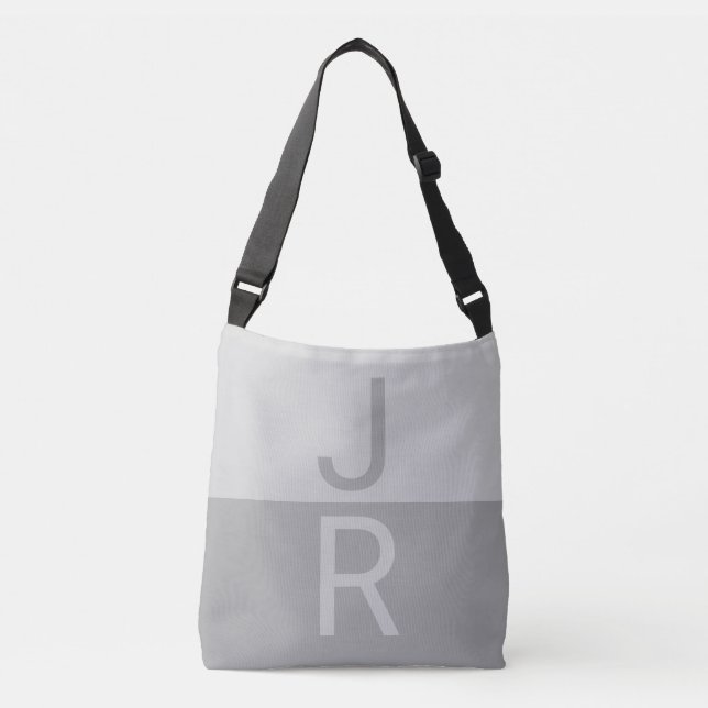 Light Grey & Grey Modern Initials Monogram Crossbody Bag (Front)