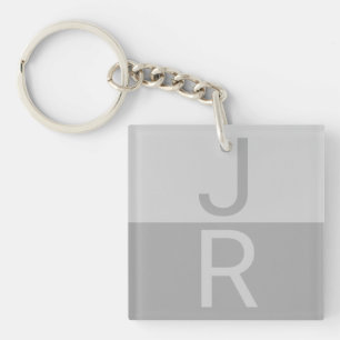 Light Grey & Grey Modern Initials Monogram Keychain