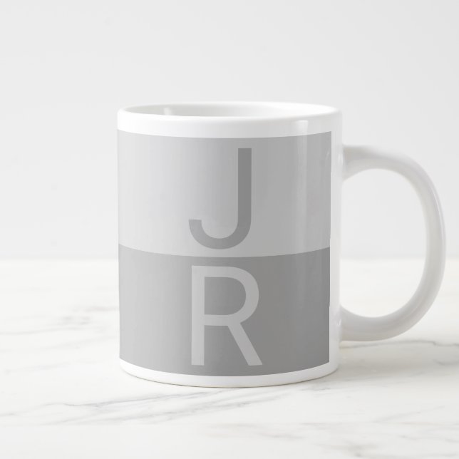 Light Grey & Grey Modern Initials Monogram Large Coffee Mug (Right)