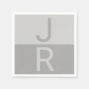 Light Grey & Grey Modern Initials Monogram Napkin