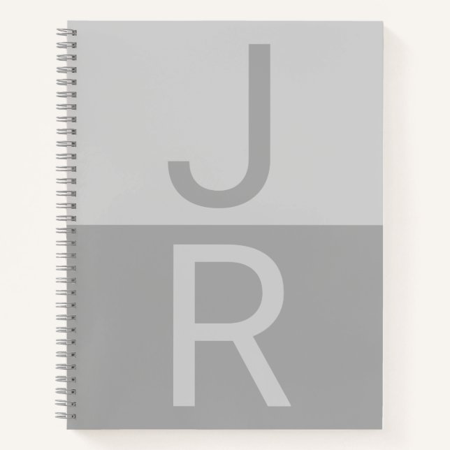 Light Grey & Grey Modern Initials Monogram Notebook (Front)