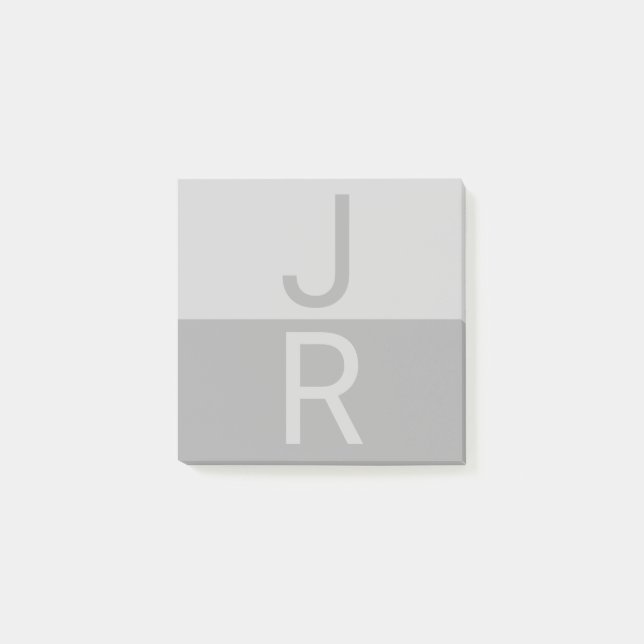 Light Grey & Grey Modern Initials Monogram Post-it Notes (Front)