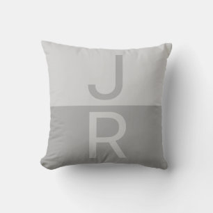 Light Grey & Grey Modern Initials Monogram Throw Pillow
