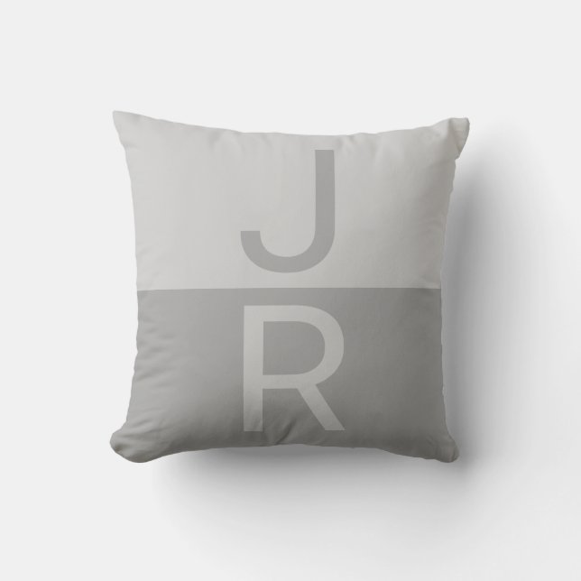 Light Grey & Grey Modern Initials Monogram Throw Pillow (Front)