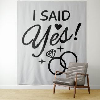 Light Grey I Said Yes Engagement Party Tapestry