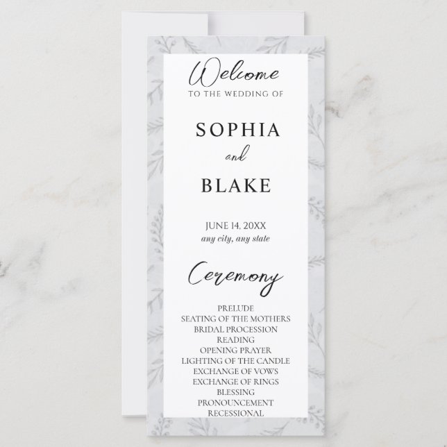 Light Grey Leaves and Foliage Wedding Program (Front)