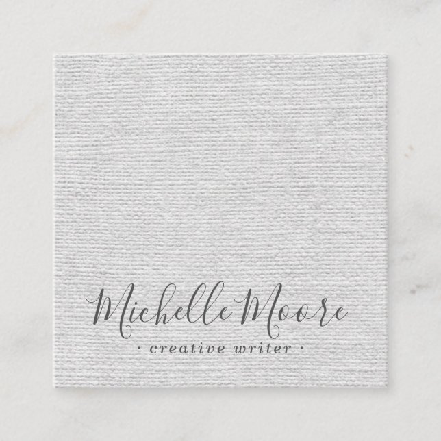 Light grey linen minimalist elegant professional square business card (Front)