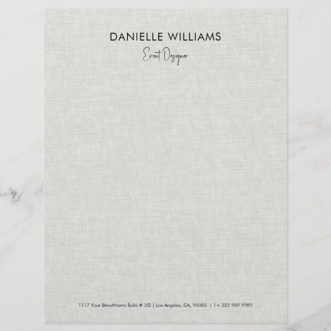 Light grey linen texture Event Designer Letterhead (Front)