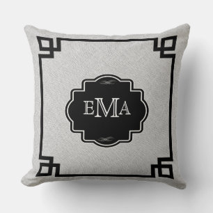 Light Grey Linen With  Black Frame Throw Pillow