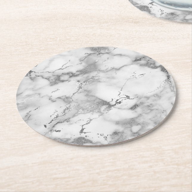 light grey marble stone round paper coaster (Angled)