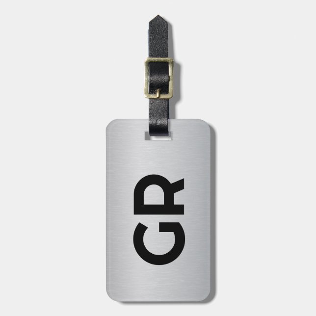Light Grey Metallic Texture Custom Text Luggage Tag (Front Vertical)