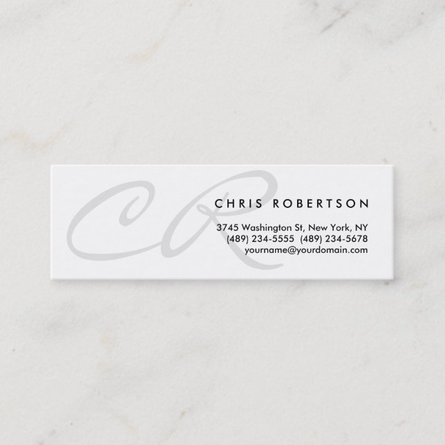Light Grey Monogram Slim Skinny Mini Business Card (Front)