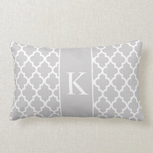 Light Grey Moroccan Custom Monogram Lumbar Pillow