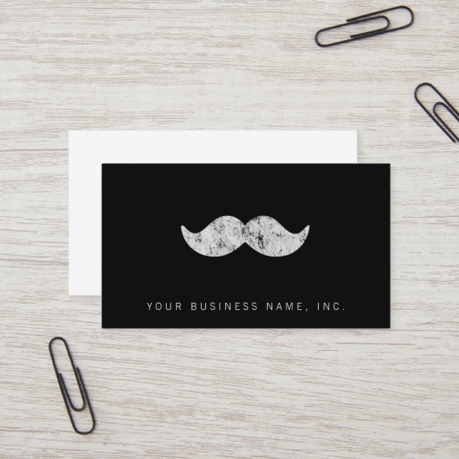 Light Grey Moustache (letterpress style) Business Card (Front/Back In Situ)