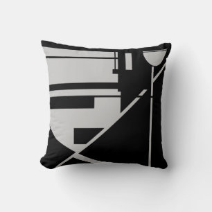 Light Grey on Black Geometric Abstract Throw Pillow