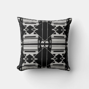 Light Grey on Black Symmetrical Large Tiles Throw Pillow