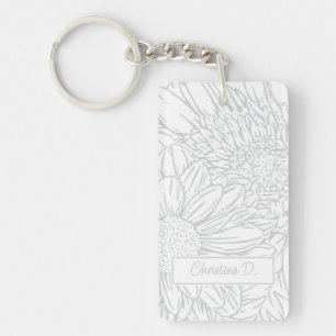 Light Grey on White Chrysanthemums with Photo Keychain