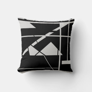 Light Grey Origami on Black Geometric Abstract Throw Pillow