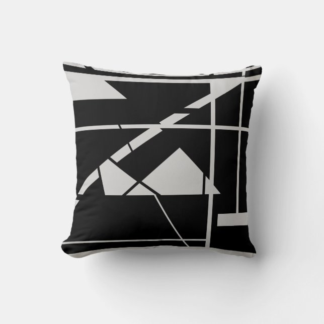 Light Grey Origami on Black Geometric Abstract Throw Pillow (Front)