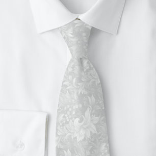 Light Grey Ornate Botanical Tie