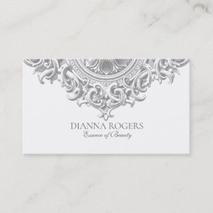 Light Grey Ornate Vintage Mandala Swirls Business Card