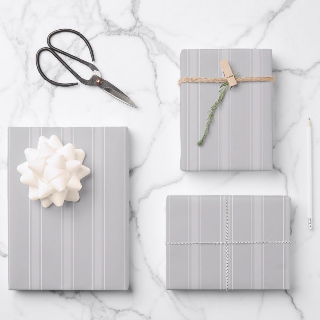 Light Grey & Pale Grey Stripes Wrapping Paper Sheet (Front)