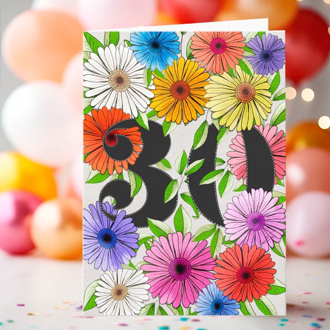 Light Grey Personalized 30th Floral Birthday Card (Creator Uploaded)