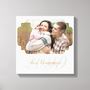 Light Grey Pinstriped Family Name SQUARE Photo Canvas Print