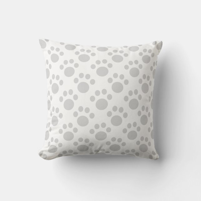 Light Grey Puppy Paw Print Pattern Throw Pillow (Front)