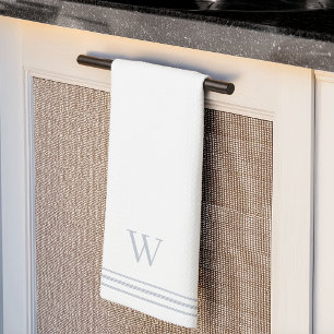 Light Grey Rope Stripe Monogram Kitchen Towel