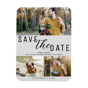 Light Grey Save the Date Wedding 3 Photos Magnet