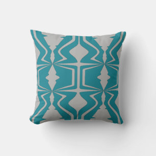Light Grey Teal Blue Bold Large Sound Wave Designs Throw Pillow
