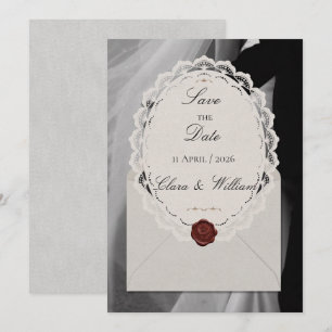 Light Grey Textured Wax Seal Photo Save the Date