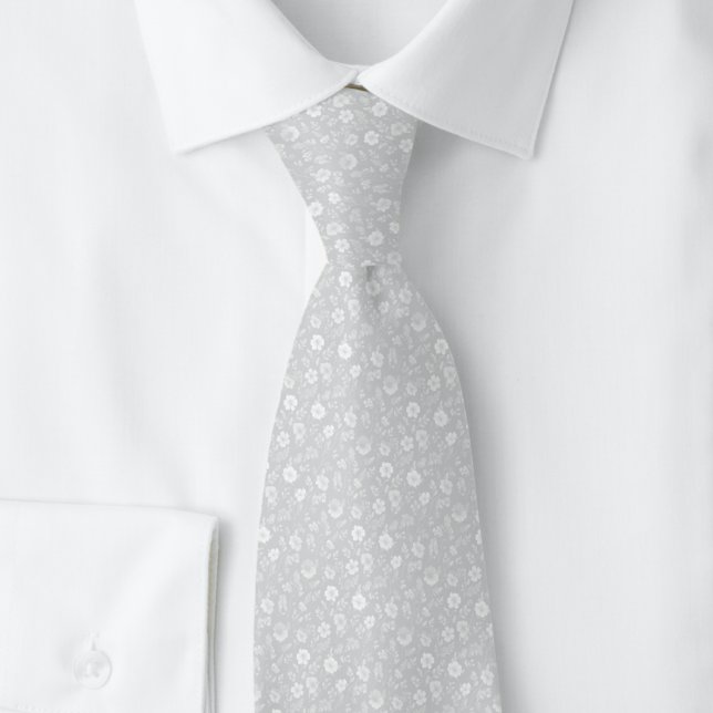 Light Grey Tiny Flowers Tie (Creator Uploaded)