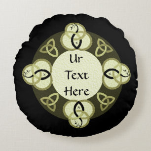 Light Grey Trinity and Black Fish Monogram Round Pillow