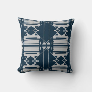 Light Grey Turquoise/Navy Symmetrical Large Tiles Throw Pillow