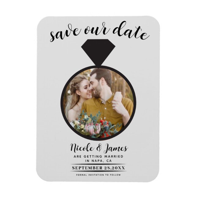 Light Grey Wedding Ring Photo Save the Date Magnet (Vertical)