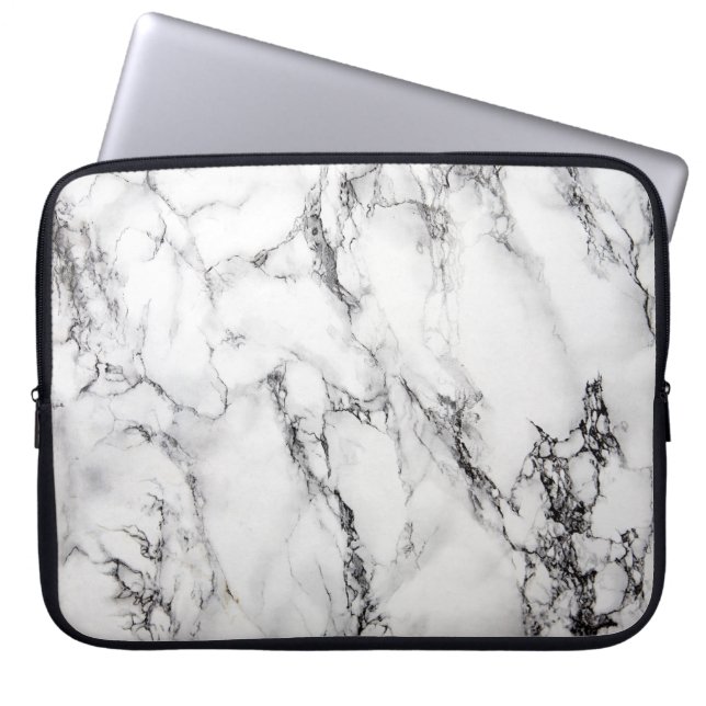 Light Grey White Black Marble Stone Laptop Sleeve (Front)