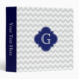 Light Grey White Chevron Navy Quatrefoil Monogram Binder