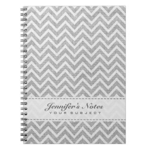 Light Grey & White Chevron Pattern Linen Look Notebook
