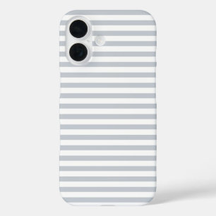 Light Grey & White Cute Horizontal Striped iPhone 16 Case