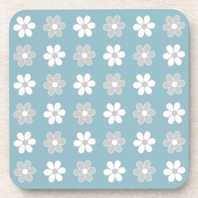 Light Grey & White Flowers on Teal Coaster (Front)