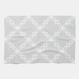 Light Grey White Large Fancy Quatrefoil Pattern Kitchen Towel