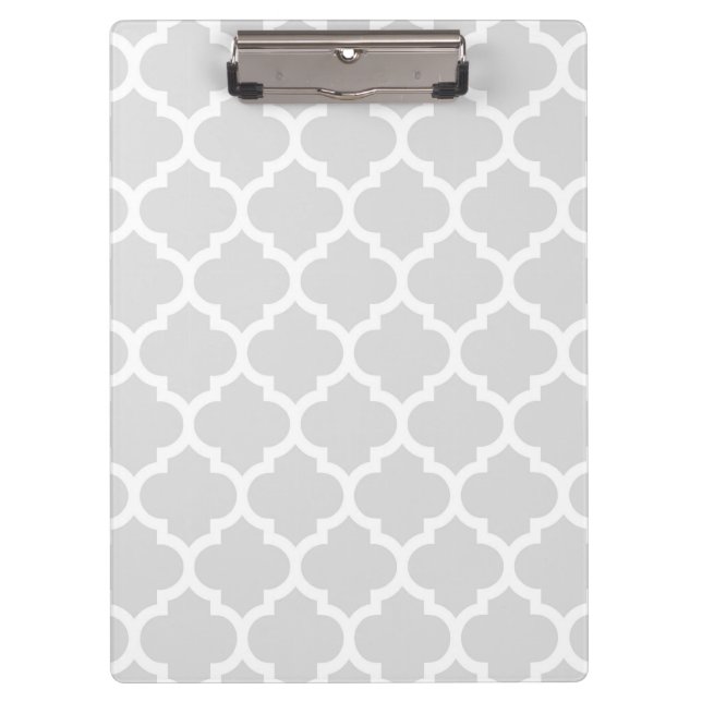 Light Grey White Moroccan Quatrefoil Pattern #5 Clipboard (Front)