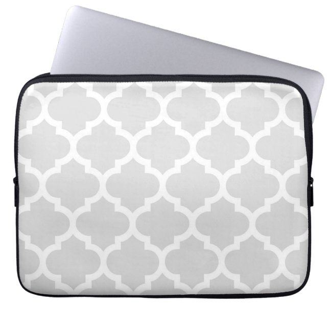 Light Grey White Moroccan Quatrefoil Pattern #5 Laptop Sleeve (Front)