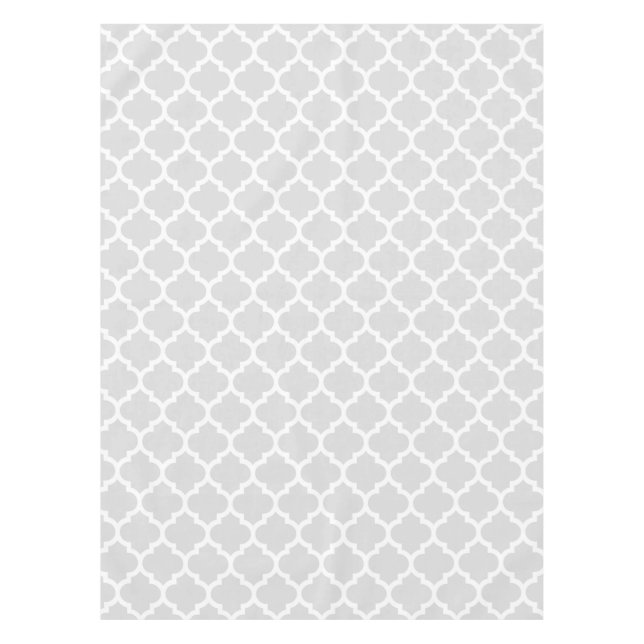 Light Grey White Moroccan Quatrefoil Pattern #5 Tablecloth (Front)
